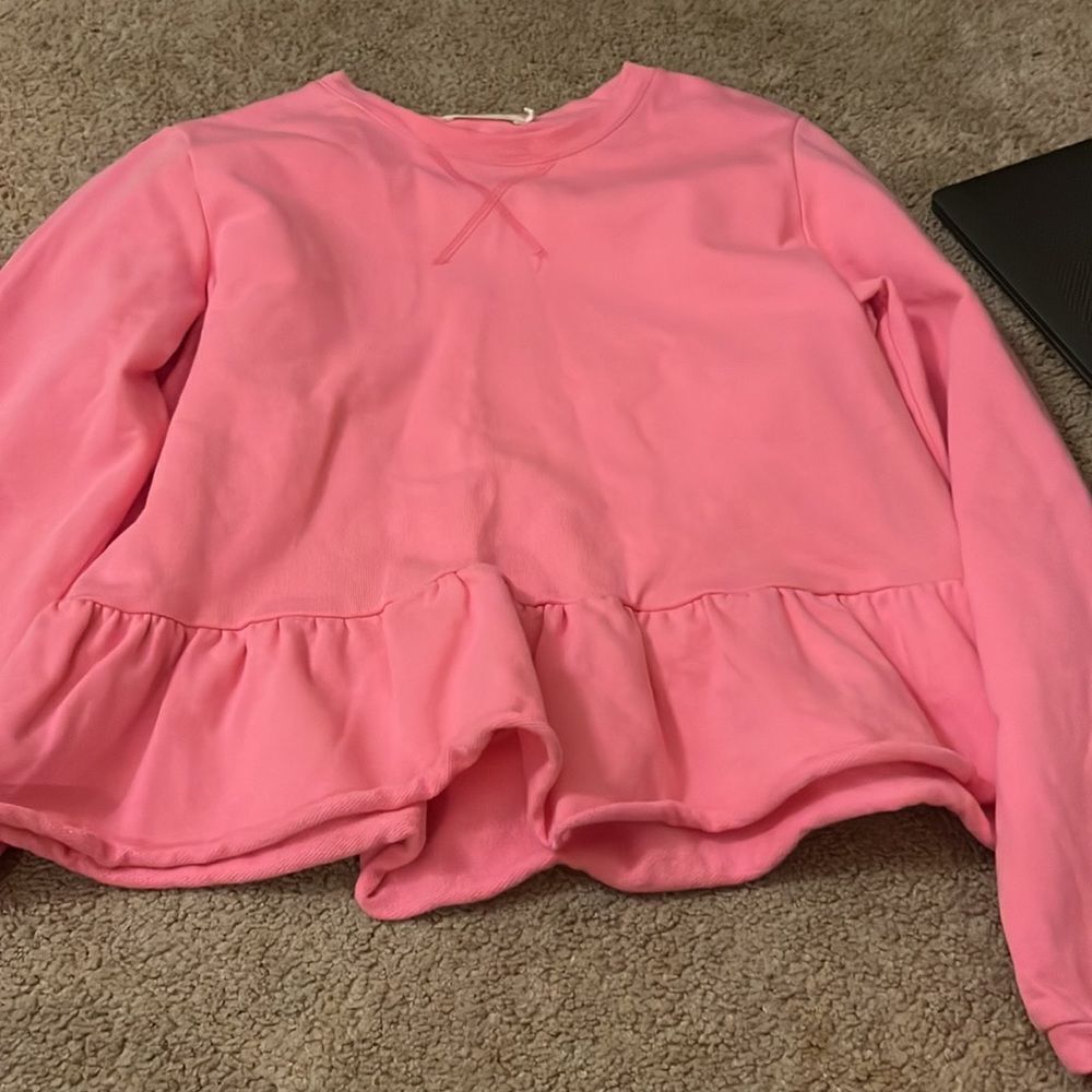 Pink Ruffled Hem Women’s Sweatshirt - Picture 2 of 7